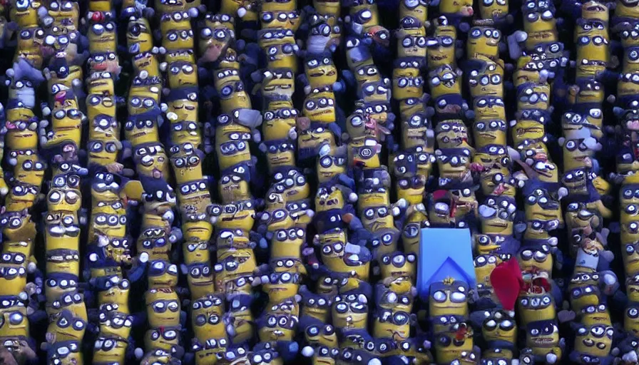 Image similar to cnn news footage taken from above. trump as a minion.