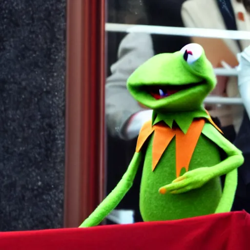 Image similar to Kermit the Frog being inaugurated president