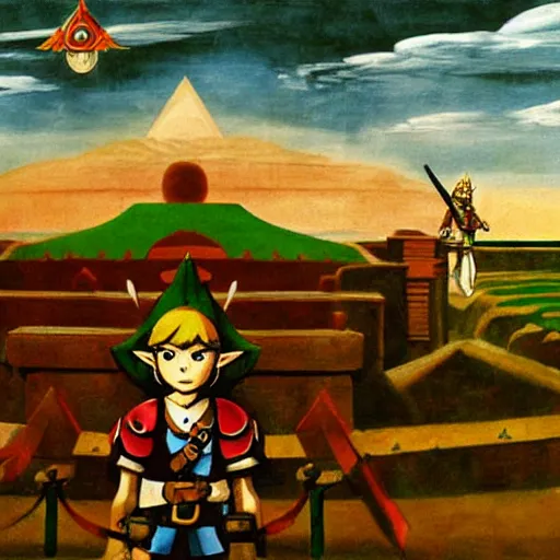 Image similar to the legend of zelda, by giorgio de chirico