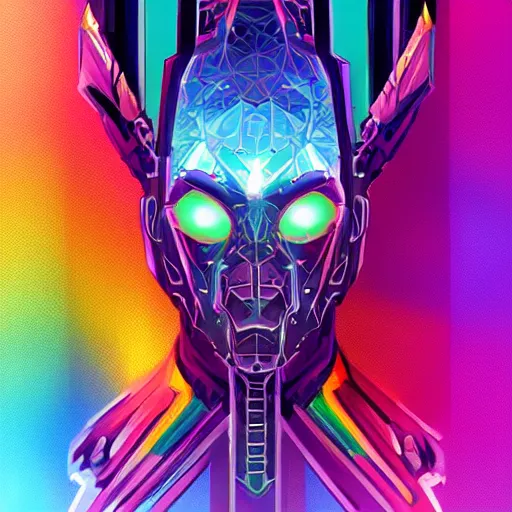 Image similar to cybernetic rainbow sorceror by petros afshar