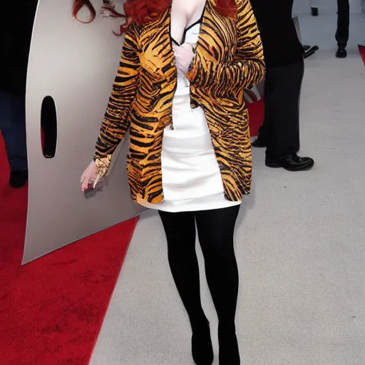 Image similar to christina hendricks with tiger jacket,