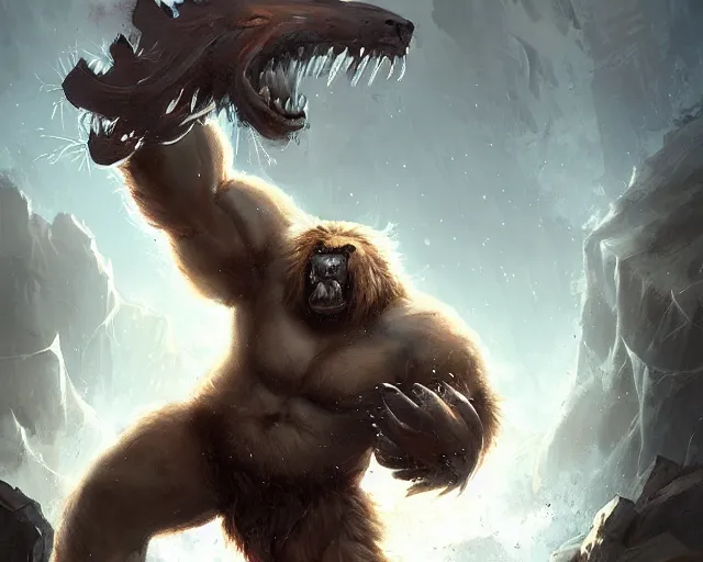 giant muscular yeti monster with glowing yellow eyes, Stable Diffusion