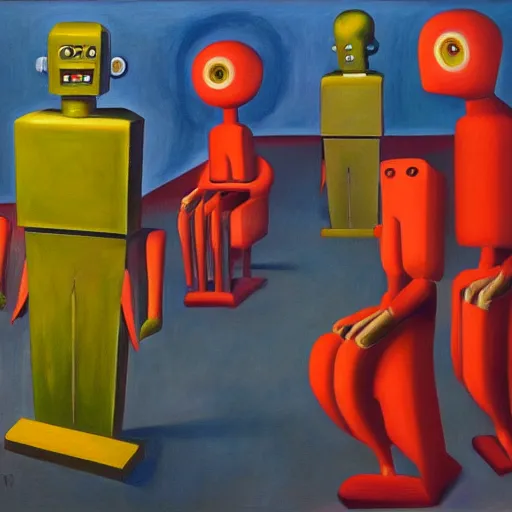 Image similar to robot visages, pj crook, edward hopper, oil on canvas