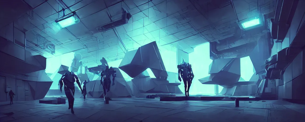 Image similar to duotone noir scifi concept illustration of 3 d mesh of lowpoly inside box floating zero gravity glowing 3 d mesh portals futuristic, glowing eyes, octane render, surreal atmosphere, volumetric lighting. accidental renaissance. by sachin teng and sergey kolesov and ruan jia and heng z. graffiti art, scifi, fantasy, hyper detailed. trending on artstation