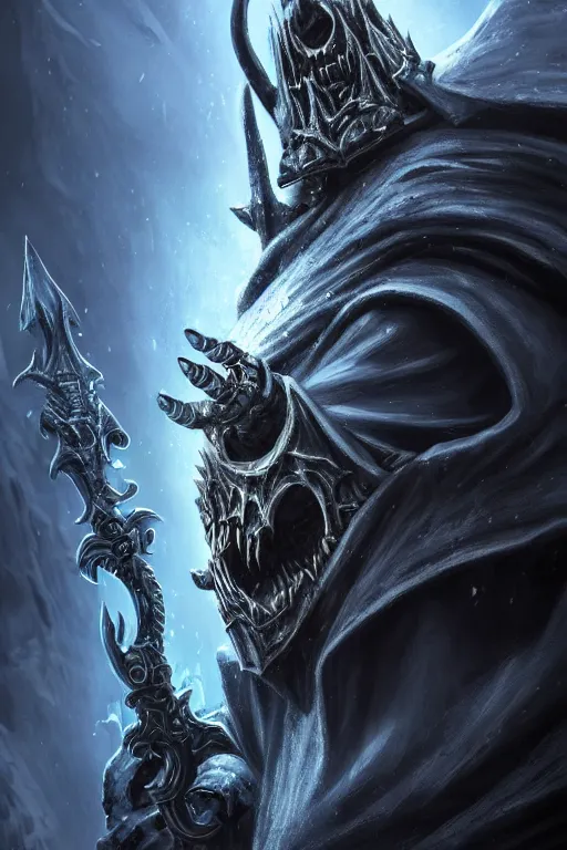 Image similar to an undead lich king, wide angle, super highly detailed, professional digital painting, artstation, concept art, smooth, sharp focus, no blur, no dof, extreme illustration, Unreal Engine 5, Photorealism, HD quality, 8k resolution, cinema 4d, 3D, beautiful, cinematic, art by artgerm and greg rutkowski and alphonse mucha and loish and WLOP