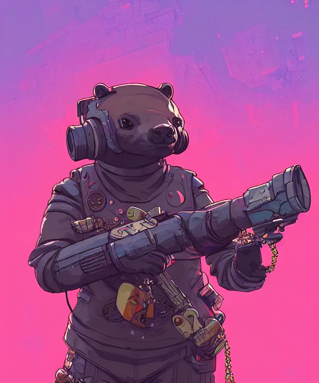 Image similar to a portrait of an anthropomorphic cyberpunk beaver holding a chaingun, cyberpunk!, fantasy, elegant, digital painting, artstation, concept art, matte, sharp focus, illustration, art by josan gonzalez