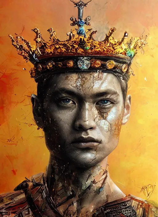 Image similar to a humanoid king tiger with a crown, atmospheric beautiful by stanley artgerm, tom bagshaw, arthur adams, carne griffiths, trending on deviant art, street art, chillwave, maximalist, full of color, glittering, 8 k, hd