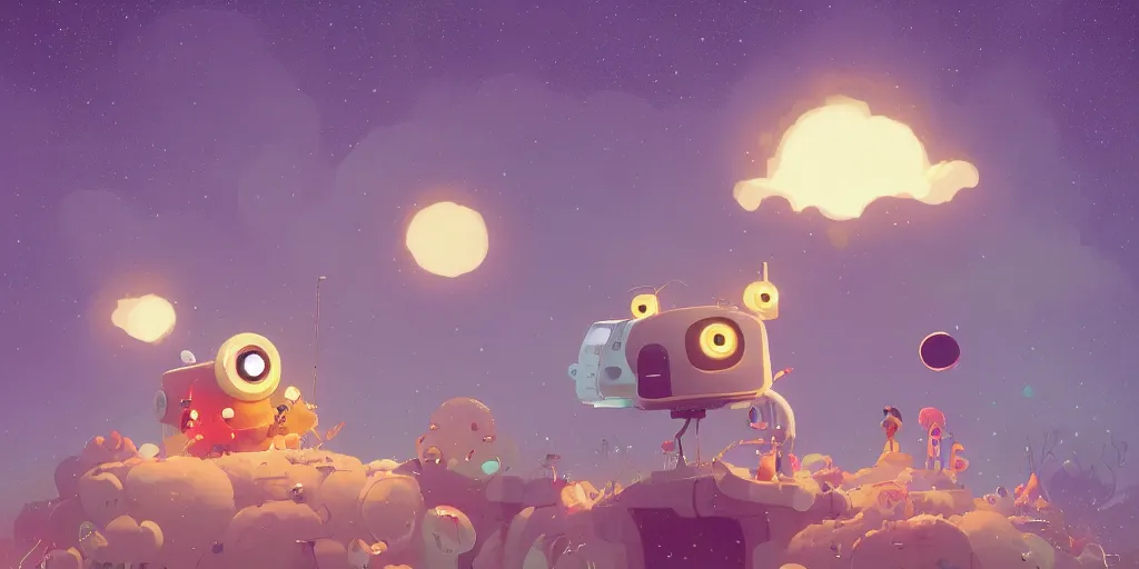 Image similar to cute monsters and starry sky night by Goro Fujita and Simon Stalenhag , 8k, trending on artstation, hyper detailed, cinematic