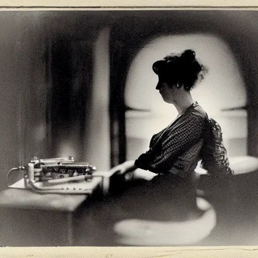 Prompt: Woman listening to a vinyl record that steals her soul, daguerrotype