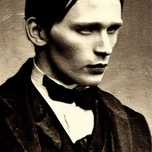 Prompt: early victorian headshot photograph of a mix between cillian murphy, tom hardy and tom hiddleston, very grainy, blurry, 1 8 4 0 s, 1 8 5 0 s, realistic face, rare