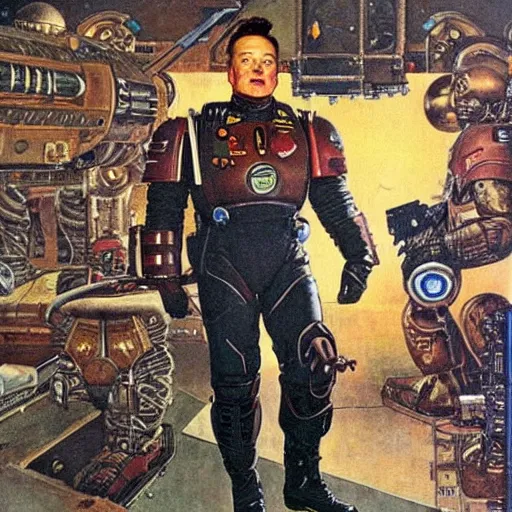 Image similar to elon musk as a space marine, by norman rockwell,