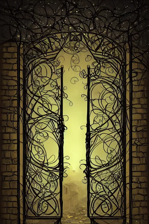 Prompt: a beautiful digital illustration painting of a detailed gothic fantasy fireflies and iron gate vines by giorgio de chirico, and david rios ferreira. 8 k resolution trending on artstation concept art digital illustration