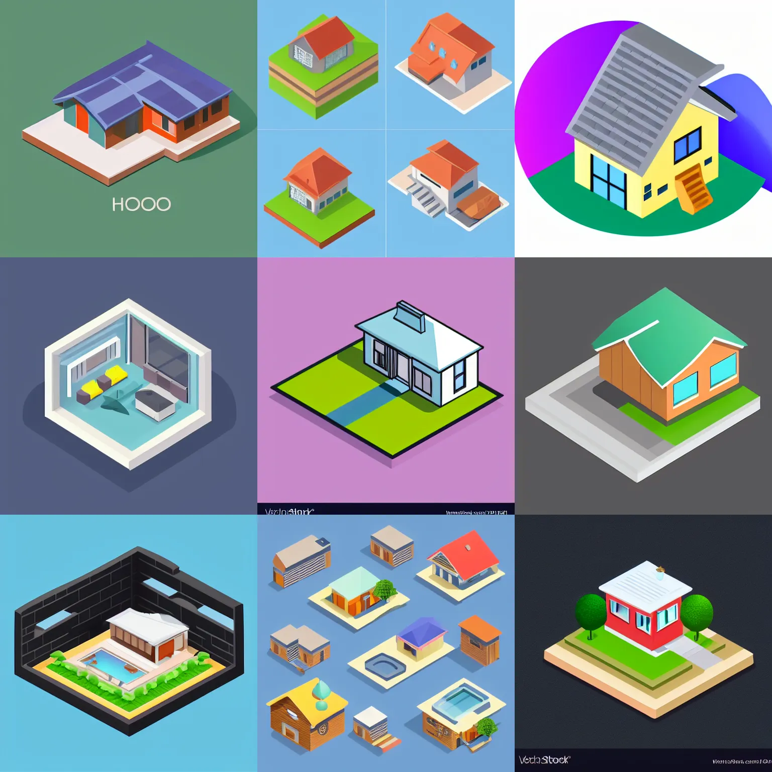 Prompt: isometric webdesign icon for house with flat roof