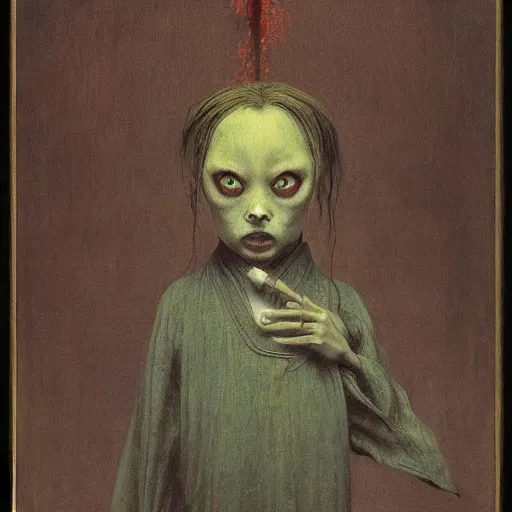 Image similar to style by millais, ( ( ( ( ( ( ( ( by beksinski ) ) ) ) ) ) ) ), portrait painting of victorian yokai, 8 k, highly detailed,