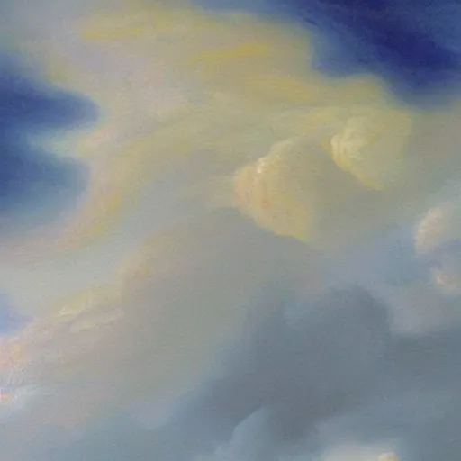 Prompt: clouds in the shape of a stern old man's face in a stormy sky. Beautiful fantasy oil painting