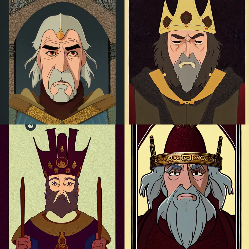 Prompt: portrait of a medieval old king, elegant, highly detailed, smooth, art by studio ghibli and disney and and tom whalen, artstation, 8 k