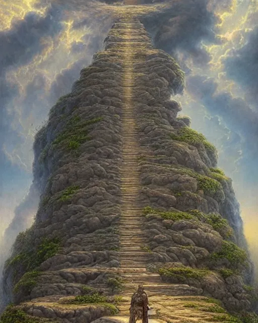 Image similar to Stairway to heaven by Tomasz Alen Kopera and salvator Dali and greg rutkowski, impressive perspective, I can't believe how detailled this is, masterpiece