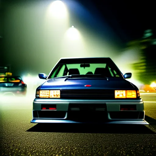 Image similar to a car JZX100 turbo at illegal car meet, Saitama prefecture, city midnight mist lights, cinematic color, photorealistic, highly detailed, 200MM