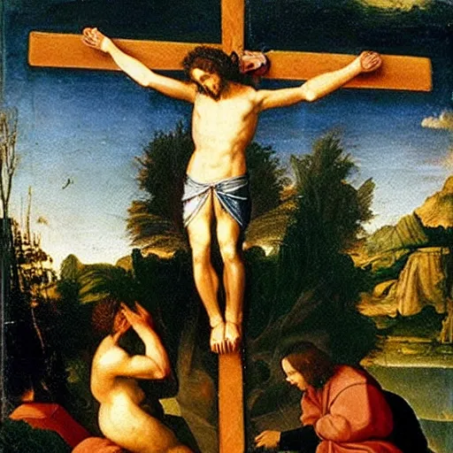 Prompt: Crucified Wasp on the Golgota, renaissance oil painting,