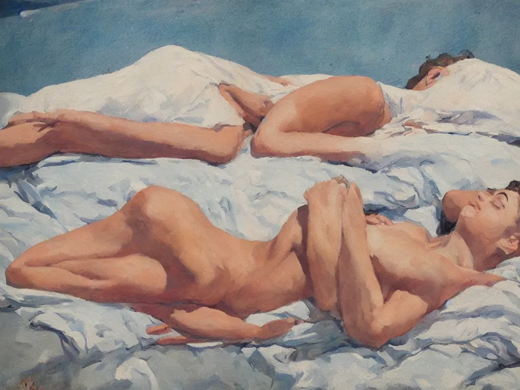 Prompt: sleeping lady in a heatwave, oil painting by coby whitmore