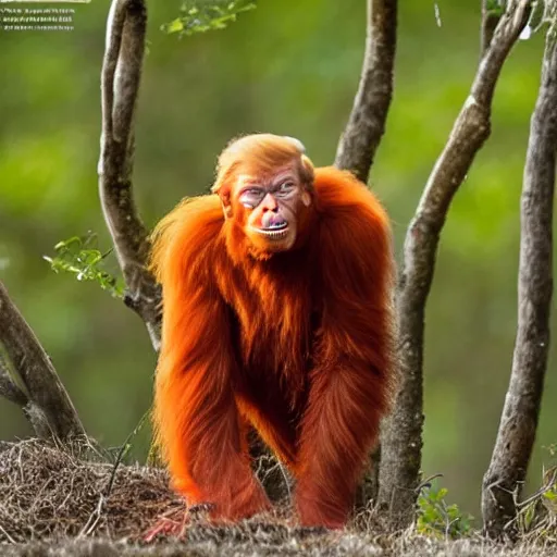 Image similar to a donald - trump - orang - outang hybrid, wildlife photography