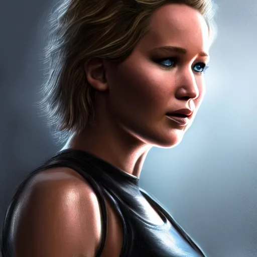 Prompt: Jennifer Lawrence as the Terminator, hyperdetailed, artstation, cgsociety, 8k