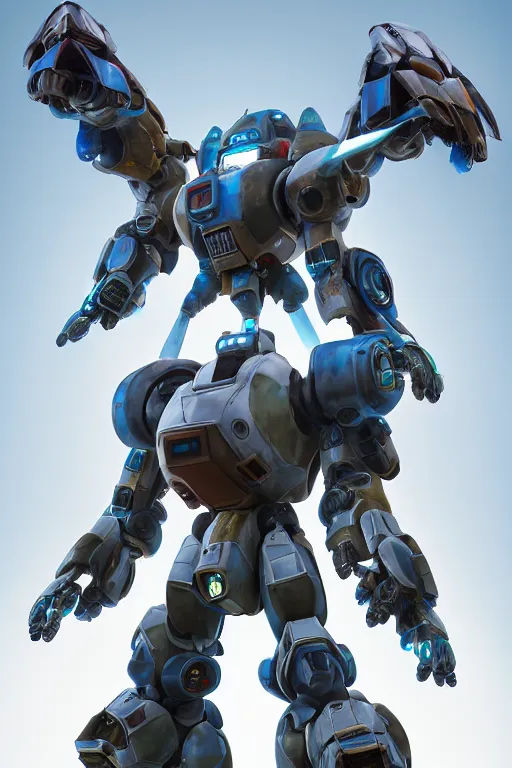 Image similar to mechwarrior 5 : mercenaries mech megaman transformer robot boss tank engine game octane render, 4 k, hd 2 0 2 2 3 d cgi rtx hdr style chrome reflexion glow fanart, global illumination ray tracing hdr fanart arstation by ian pesty by jesper ejsing pixar and disney unreal zbrush central hardmesh