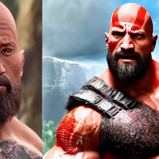 Prompt: Dwayne Johnson as Kratos 4K quality super realistic