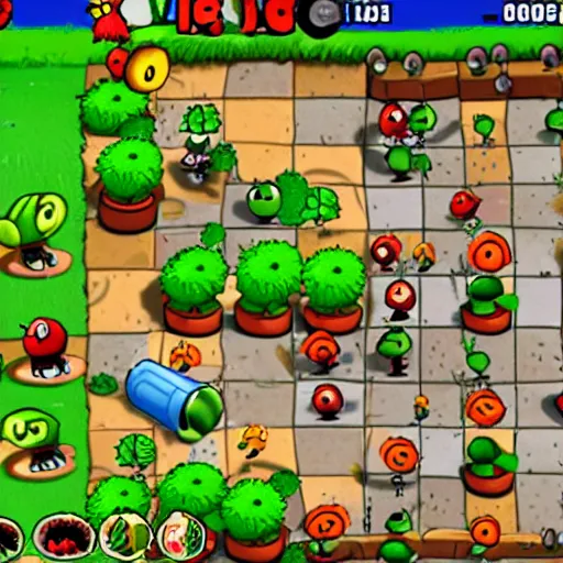 Prompt: Mario brothers in Plants vs Zombies, in-game screenshot
