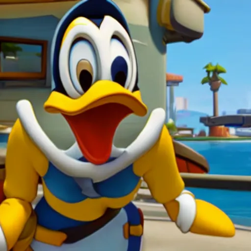 Image similar to Donald Duck as a character in Overwatch