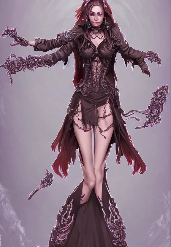 Image similar to mad necromancer seductive girl concept art, symmetrical, rule of three, detailed body, full body, detailed face, ultradetailed digital illustration, 8 k, epic atmosphere, digital art by simon cowell and rachel walpole