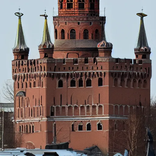 Image similar to photo of burning tower of Kremlin, highly detailed, 8k