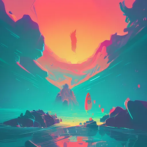 Image similar to a stunning sea by Anton Fadeev and Simon Stalenhag, trending on artstation