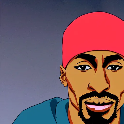 Image similar to Tupac Shakur, screenshot from a 2012s anime