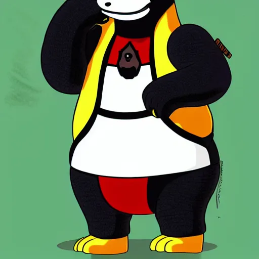 Prompt: a panda character wearing a stylish outfit, The Simpsons style art, digital art