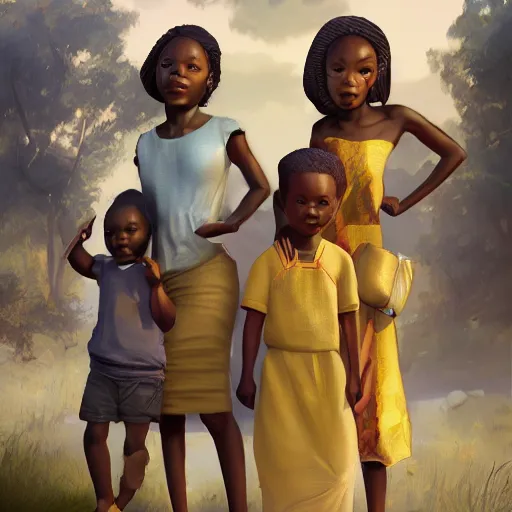 Prompt: beautiful african family, artstation, octane render, 8k, digital painting, hyper-realistic