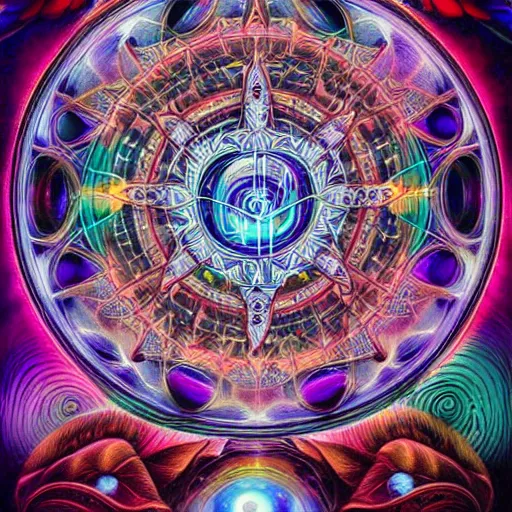Prompt: heptagram, style of Alex Grey, style of Jasmine Becket-Griffith, high-frequency-banding style, overflow style, crt background, astonishing, enchanting . Highly detailed, photographic, cinematic, dramatic, sublime, establishing shot.