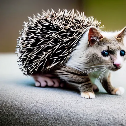 Image similar to a feline hedgehog - cat - hybrid, animal photography