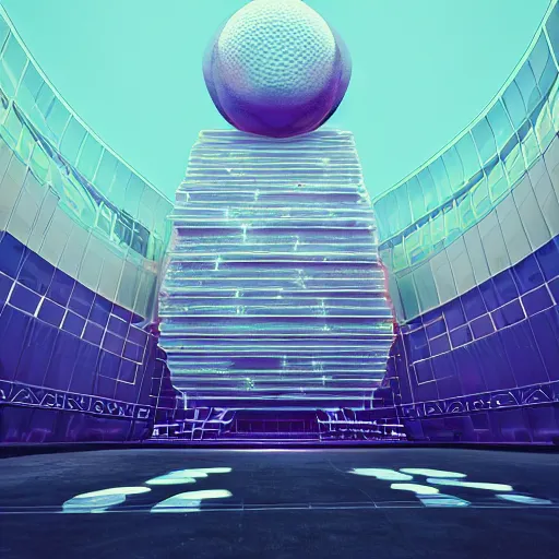 Prompt: Big atom research science building by Beeple and Petros Afshar, high res, award winning