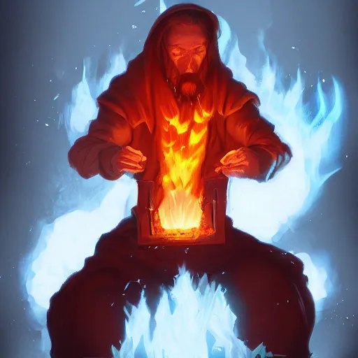 Image similar to a man cast a fire spell, artstation