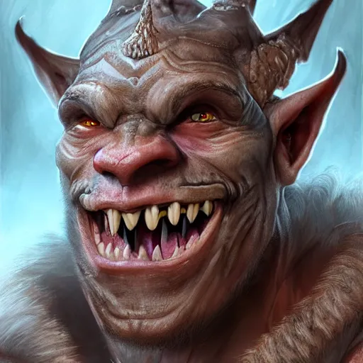 Prompt: a detailed portrait of a cute orc boy smiling, fantasy art illustration, incredibly highly detailed and realistic, 8 k, sharp focus