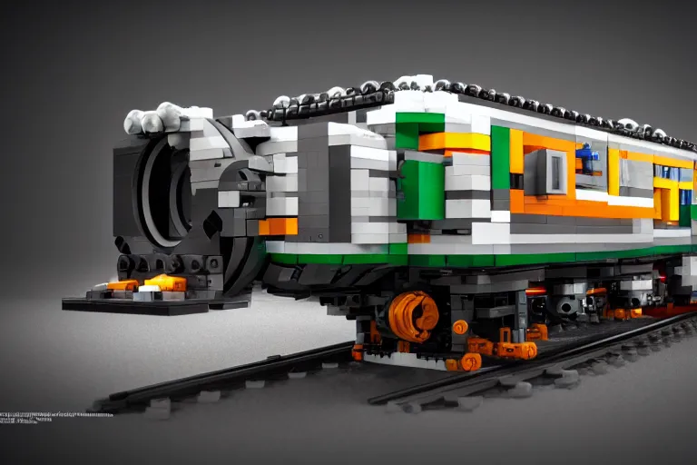 Image similar to futuristic train made out of Lego, octane render, studio light, 35mm,
