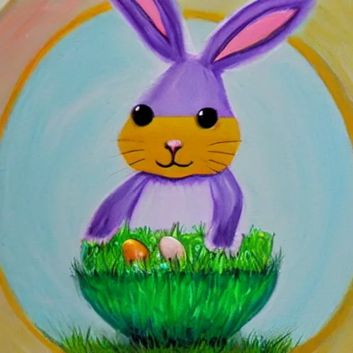 Prompt: a rabbit painting easter eggs