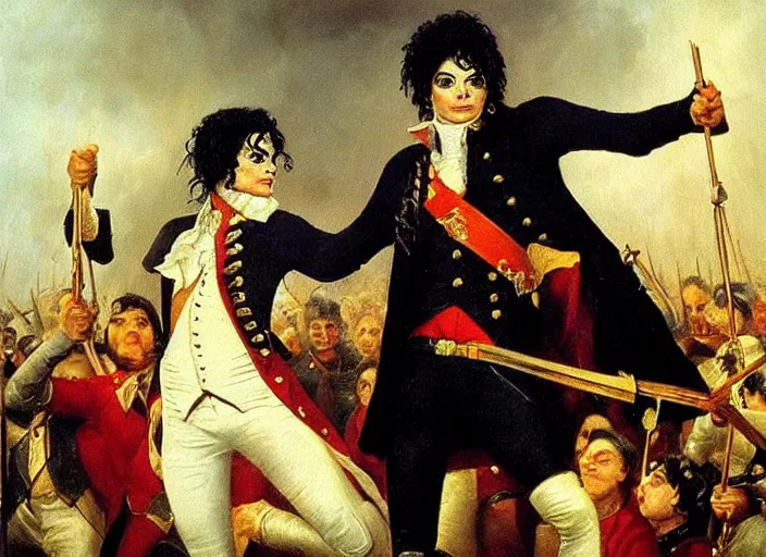 Prompt: romanticism painting of michael jackson during the french revolution