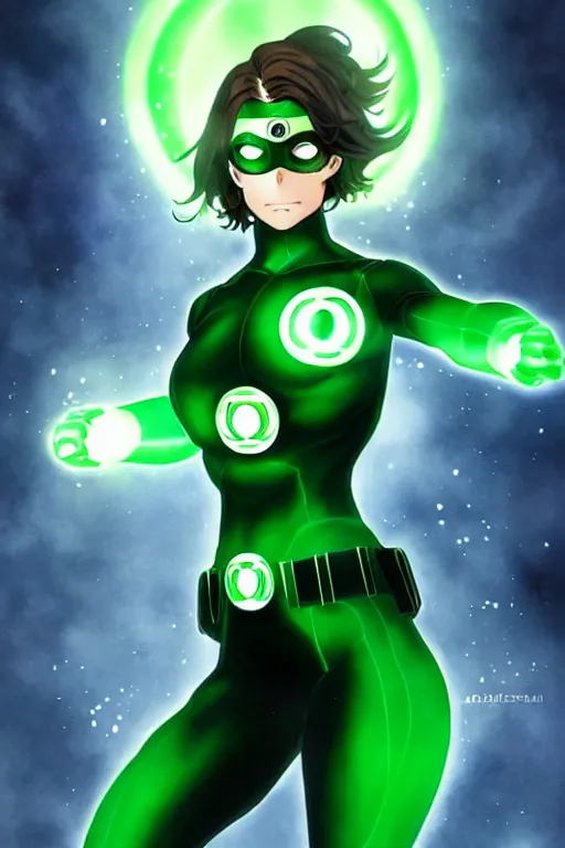 Image similar to anime key visual of a beautiful young female green lantern!! intricate, green and black suit, glowing, powers, dc comics, cinematic, stunning, highly detailed, digital painting, artstation, smooth, hard focus, illustration, art by artgerm and greg rutkowski and alphonse mucha