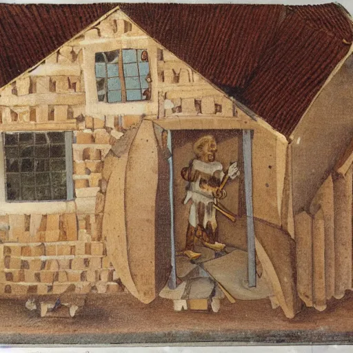 Image similar to a medieval European cottage standing on chicken leg stilts