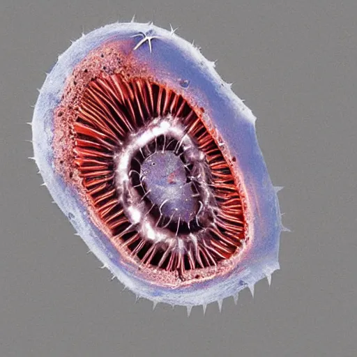 Image similar to hydrothermal worm head, spiky jaws, polychaeta, coloured scanning electron micrograph