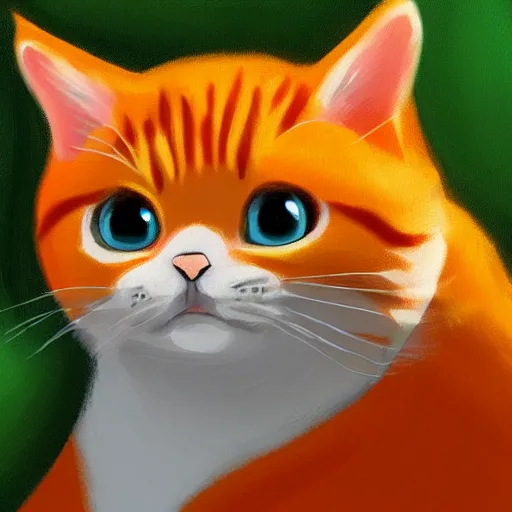 Image similar to A fuzzy orange cat sitting on planet earth, digital painting, highly-detailed, in the style of Studio Ghibli