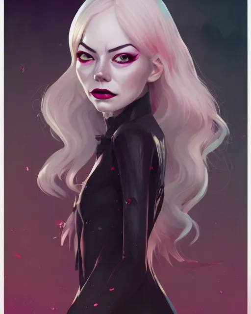 Prompt: a portrait of a beautiful full body Emma Stone vampire sharp teeth blood, art by lois van baarle and loish and ross tran and rossdraws and sam yang and samdoesarts and artgerm, digital art, highly detailed, intricate, sharp focus, Trending on Artstation HQ, deviantart, unreal engine 5, 4K UHD image