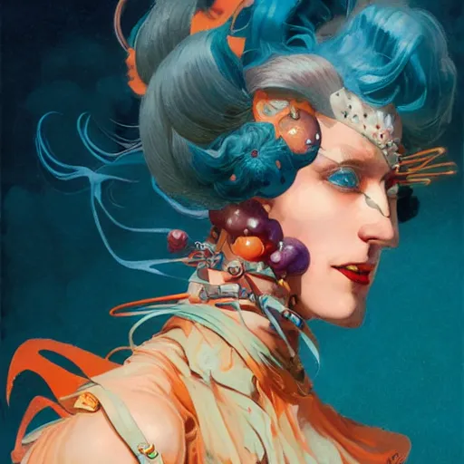 Prompt: beautiful fantasy character portrait of a hero in the 1 9 2 0 s, wearing 1 9 2 0 s cloth hair, coloured in teal and orange, muted colours, by peter mohrbacher, hajime sorayama, wayne barlowe, boris vallejo, aaron horkey, gaston bussiere, craig mullins